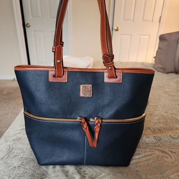 Dooney & Bourke Navy Blue Leather Tote Bag - Picture 1 of 5